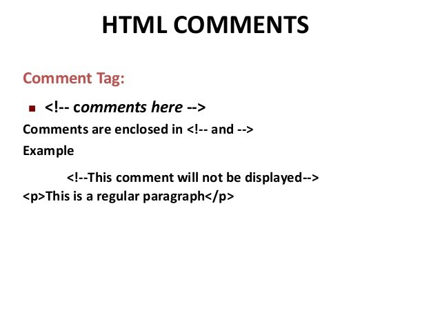 Html Comments, Html Source Code, Comment Tag, Hide Content, Inline Content