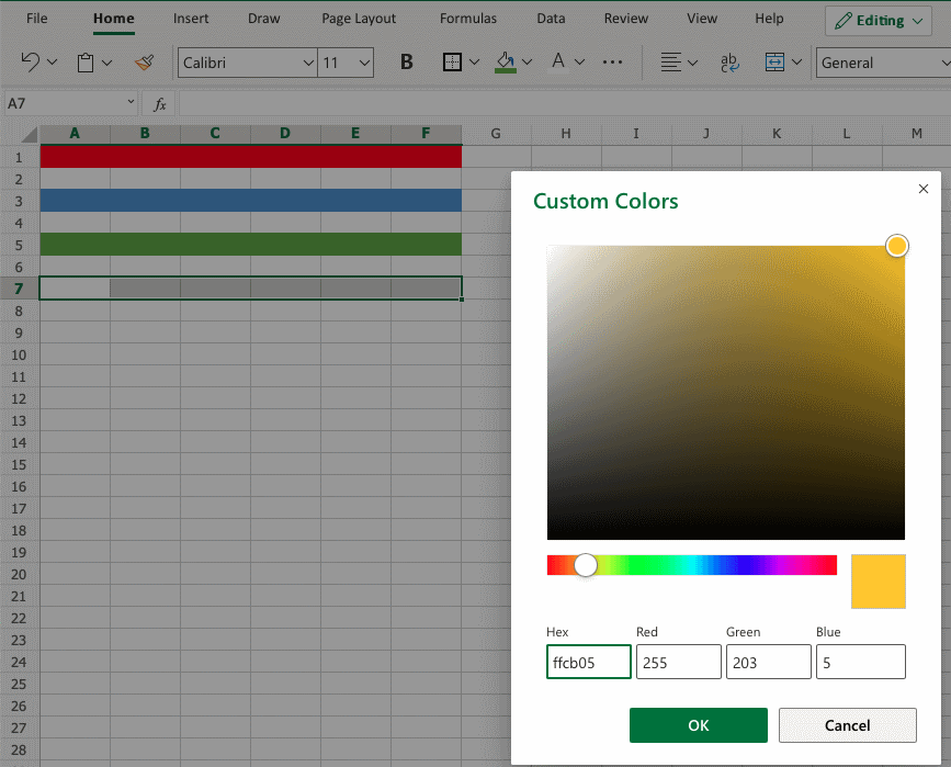 Excel Format Colors -