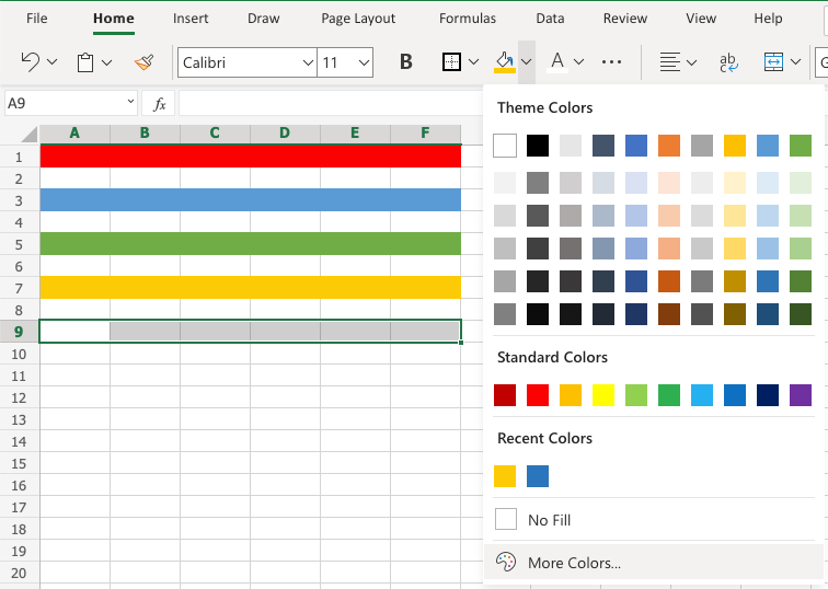 Excel Format Colors -