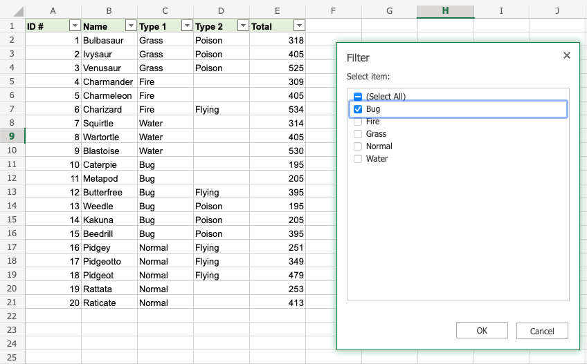 Excel Filter -