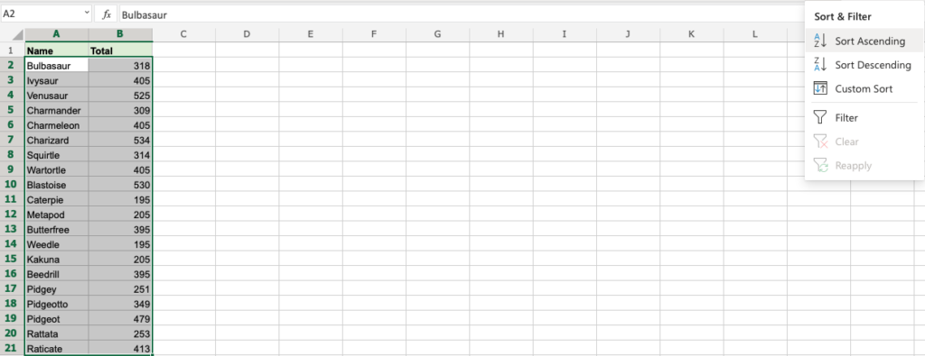 Excel Sort -