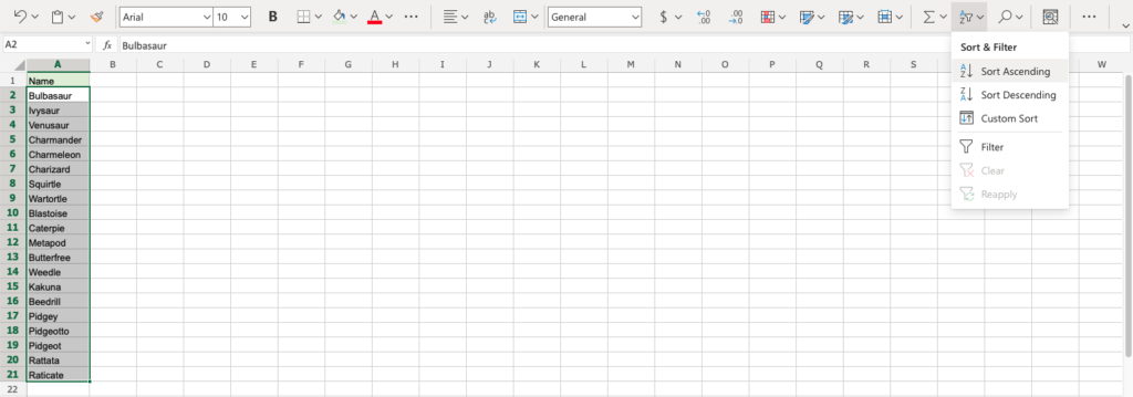 Excel Sort -