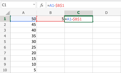 Excel Subtraction -