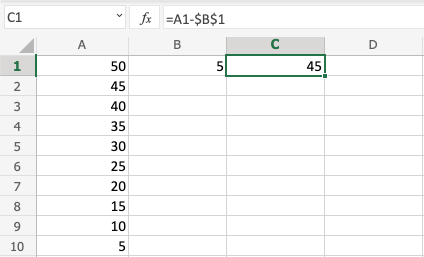 Excel Subtraction -