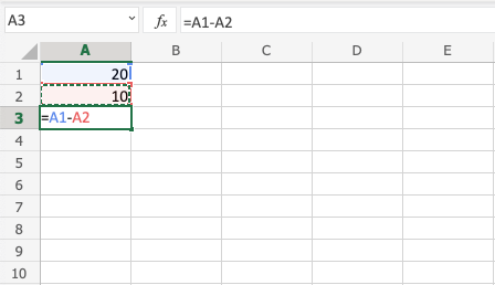 Excel Subtraction -