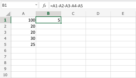 Excel Subtraction -